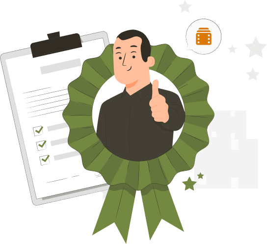 An illustration of a man giving a thumbs up next to a clipboard